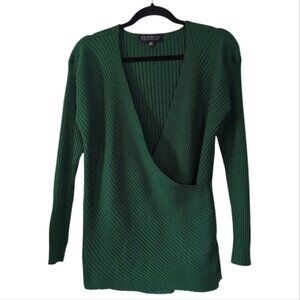 Eloquii Quiet Luxury Plisse Surplice Ribbed Stretch Emerald Green Sweater 14/16